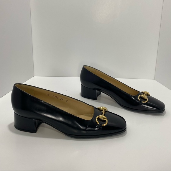 GUCCI Horsebit Square Toe Leather 1.5” Heels! Size 36 - Picture 9 of 15